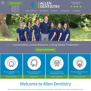 Allen Dentistry website screenshot