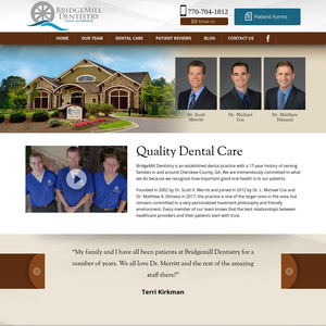 BridgeMill Dentistry website screenshot