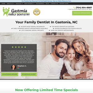 Gastonia Family Dentistry website screenshot