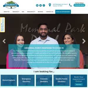Memorial Park Dental Spa website screenshot