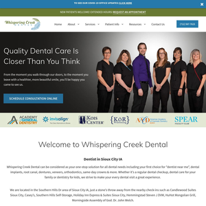 Whispering Creek Dental website screenshot