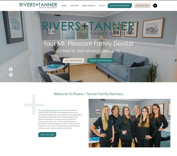 Rivers + Tanner Family Dentistry website screenshot
