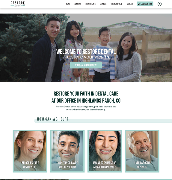 Restore Dental website screenshot