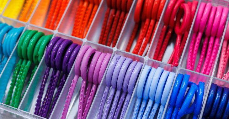 a set of colored elastic bands