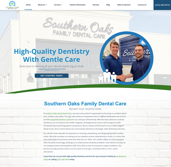 Southern Oaks Family Dental Care website screenshot